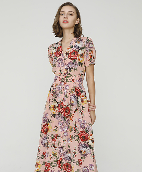 2024 Spring Summer - Rose-print silk-chiffon dress